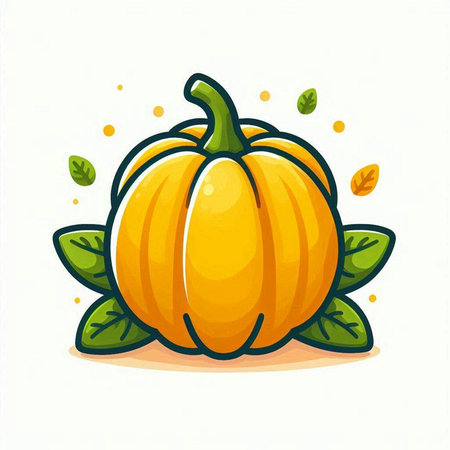 Pumpkin with leaves on a white background. Vector illustration.のイラスト素材