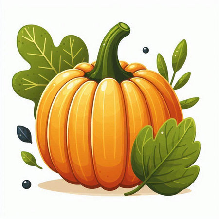 Pumpkin with leaves on a white background. Vector illustration.のイラスト素材