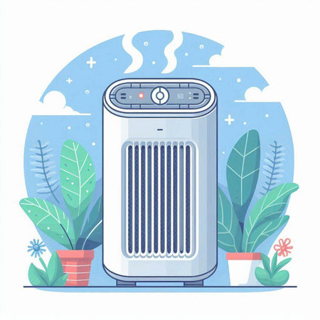 Modern air conditioner on the background of plants. Vector illustration.のイラスト素材
