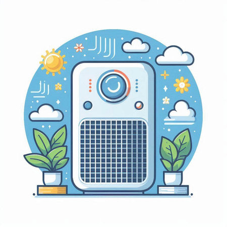 Modern air conditioner on white background. Flat style vector illustration.のイラスト素材