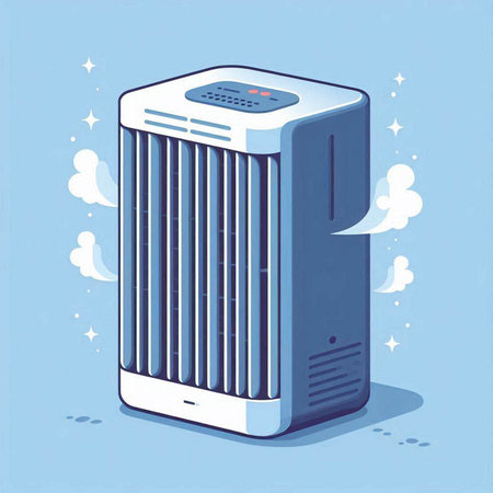 Illustration of a modern air conditioner on a blue background.のイラスト素材
