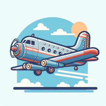 Vector illustration of a retro airplane on the background of the sky.のイラスト素材