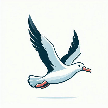 Flying seagull isolated on a white background. Vector illustration.のイラスト素材