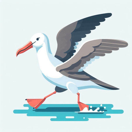 Vector illustration of a seagull with a red buoy in its beakのイラスト素材