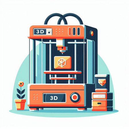 3d printer in flat style. Vector illustration of 3d printing.のイラスト素材