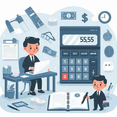 Businessman working at office. Vector illustration in flat cartoon style.のイラスト素材
