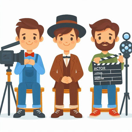 Cinema crew with director and cameraman. Vector illustration.のイラスト素材