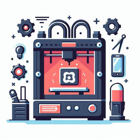 3d printer. Flat style vector illustration. Modern technology concept.のイラスト素材