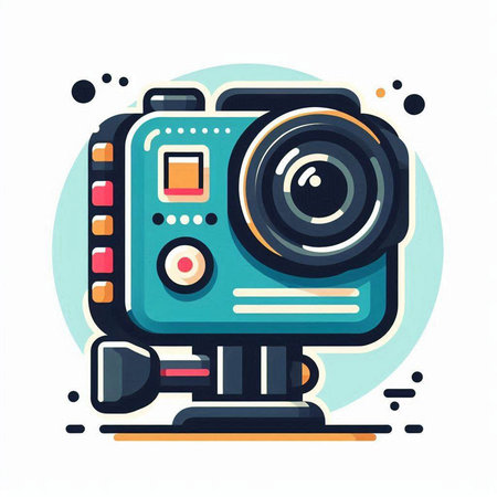 Retro movie camera icon. Vector illustration in flat cartoon style.のイラスト素材