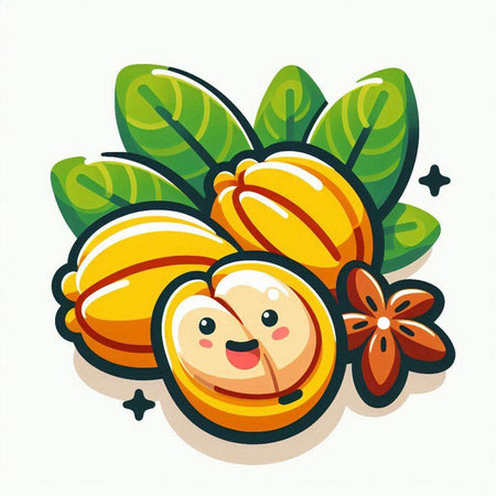 Carambola fruit cartoon isolated on white background. Vector illustration.のイラスト素材