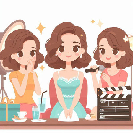 Cinema girls with a clapperboard. Vector illustration.のイラスト素材
