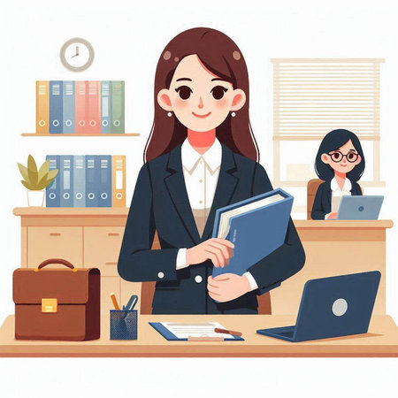 Business woman working in the office. Business concept. Vector illustration.のイラスト素材