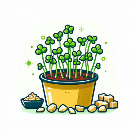 Cress seedling in a pot on a white background. Vector illustration.のイラスト素材