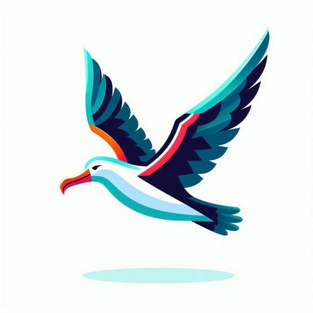 Flying seagull. Vector illustration isolated on a white background.のイラスト素材