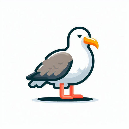 Seagull on a white background. Vector illustration in cartoon style.のイラスト素材