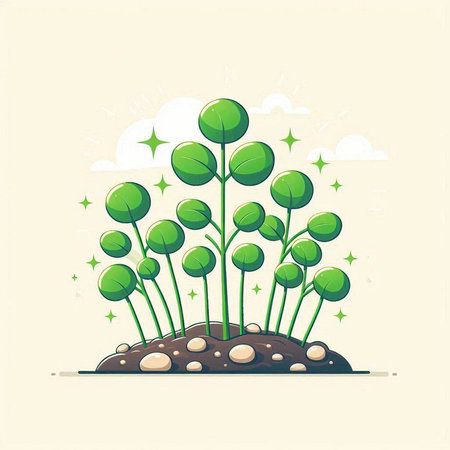 Green sprouts growing from soil. Vector illustration in flat style.のイラスト素材