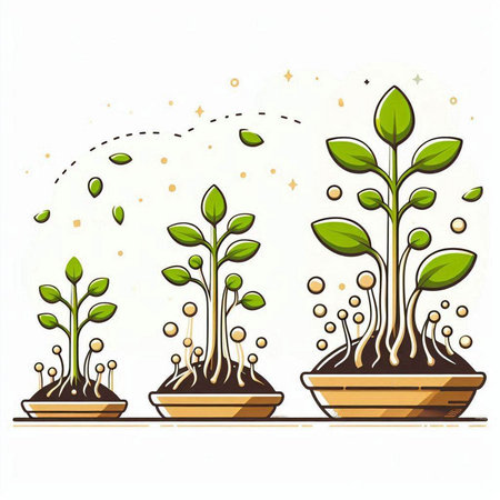 Illustration of a green plant growing in a pot on a white backgroundのイラスト素材