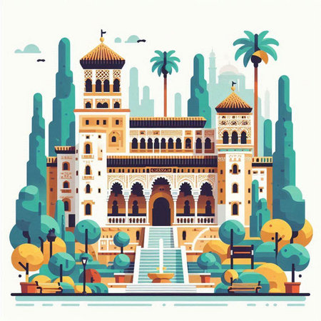 Flat design vector illustration of Taj Mahal in Agra, India.のイラスト素材