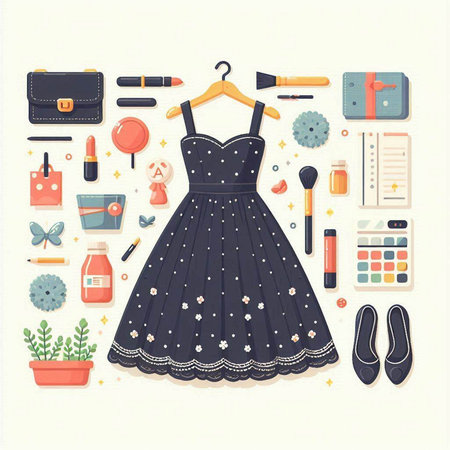 Clothing and accessories. Vector illustration in flat style. Fashion and beauty.のイラスト素材