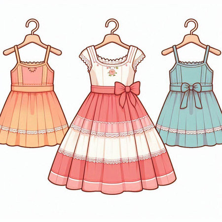 Illustration of dresses on a hanger isolated on a white backgroundのイラスト素材