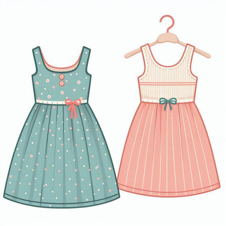 Cute summer dress set isolated on white background. Vector illustration.のイラスト素材
