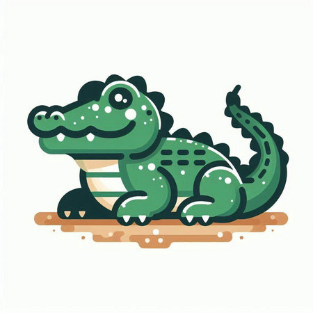 Crocodile on the ground. Vector illustration in flat style.のイラスト素材