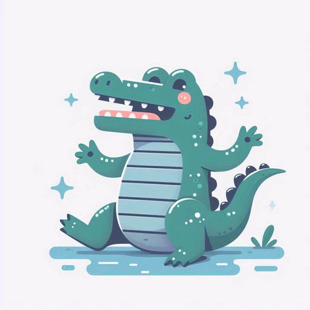 Cute cartoon crocodile on a white background. Vector illustration.のイラスト素材