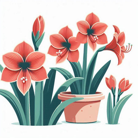 Flowers in pots. Isolated vector illustration on white background.のイラスト素材