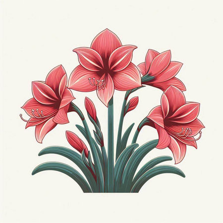 Bouquet of pink amaryllis flowers. Vector illustration.のイラスト素材