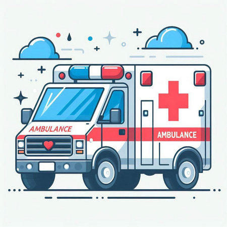 Ambulance car with red cross. Flat style vector illustration.のイラスト素材