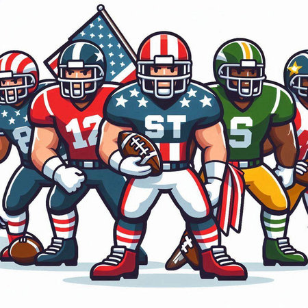 American football players in uniform with american flag. Vector illustration.のイラスト素材