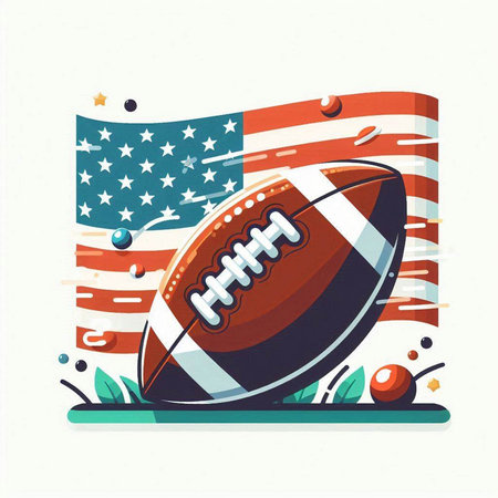 American football ball on the background of the American flag. Vector illustrationのイラスト素材