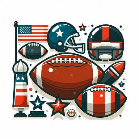 American football and american football icons set. Vector illustration for your design.のイラスト素材