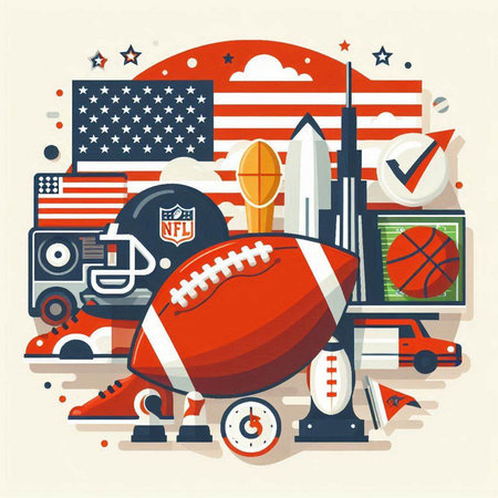 American football. Vector illustration in flat style. Elements for design.のイラスト素材