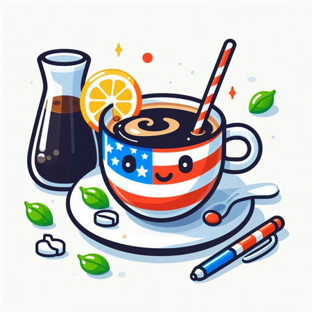 Cup of coffee with American flag and drinks. Vector illustration.のイラスト素材