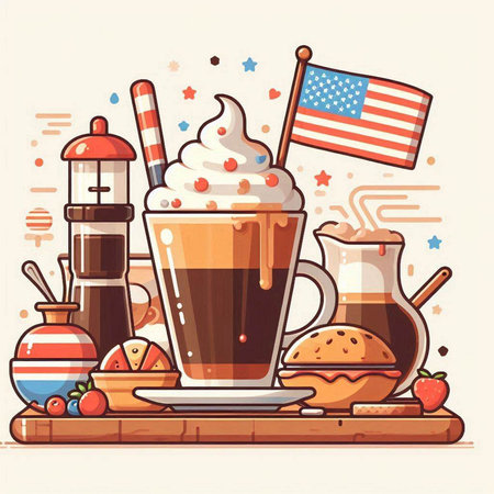 Coffee with american flag. Vector illustration in flat styleのイラスト素材