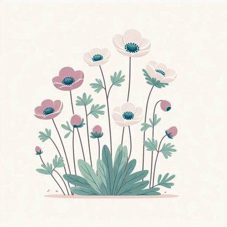 Flower background with anemone. Hand drawn vector illustration.のイラスト素材