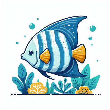 Vector illustration of a cute cartoon blue fish on a white background.のイラスト素材