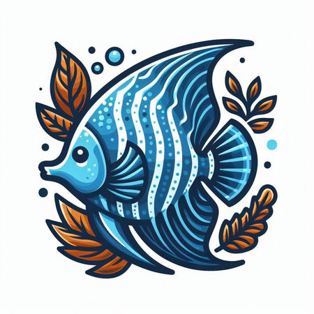 Vector illustration of a blue fish in the style of engravingのイラスト素材
