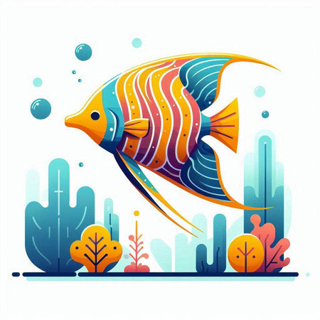 Colorful vector illustration of a tropical fish on a white background.のイラスト素材