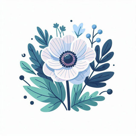 Hand drawn floral card with white anemone flower. Vector illustration.のイラスト素材