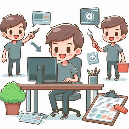 Men working at the office.Illustration of men working at the office.のイラスト素材