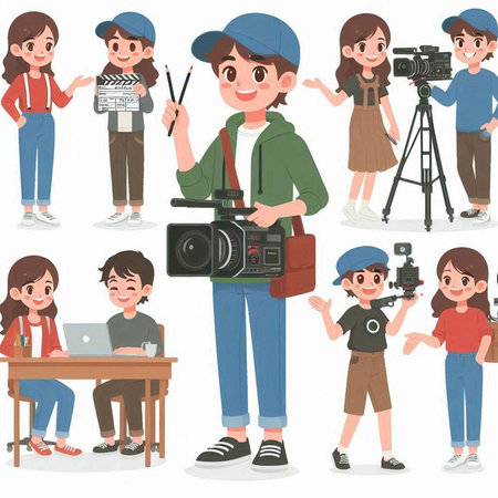 Photographer, cameraman, cameraman, videographer, videographer, cameraman. Vector illustrationのイラスト素材