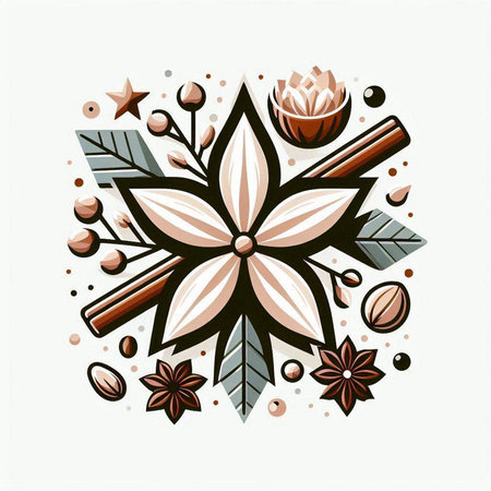 Christmas card with poinsettia and cinnamon. Vector illustration.のイラスト素材