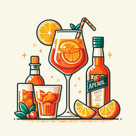 Alcoholic cocktail with orange, lemon and ice. Vector illustration.のイラスト素材