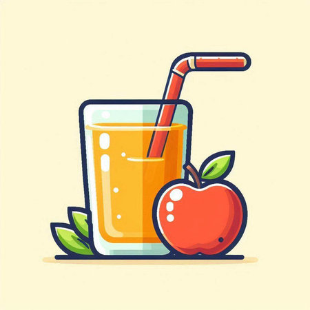 Apple juice in a glass with a straw. Vector illustration in flat style.のイラスト素材