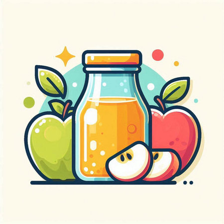 Apple juice in a glass jar. Vector illustration in flat style.のイラスト素材