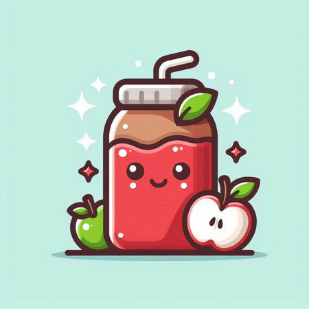 smoothie with apple cartoon character. vector flat design illustration.のイラスト素材