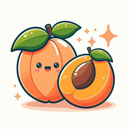 Cute apricot fruit character. Vector flat cartoon illustration. Isolated on white background.のイラスト素材