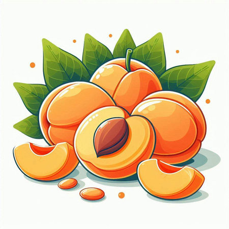 Apricots with leaves on a white background. Vector illustration.のイラスト素材